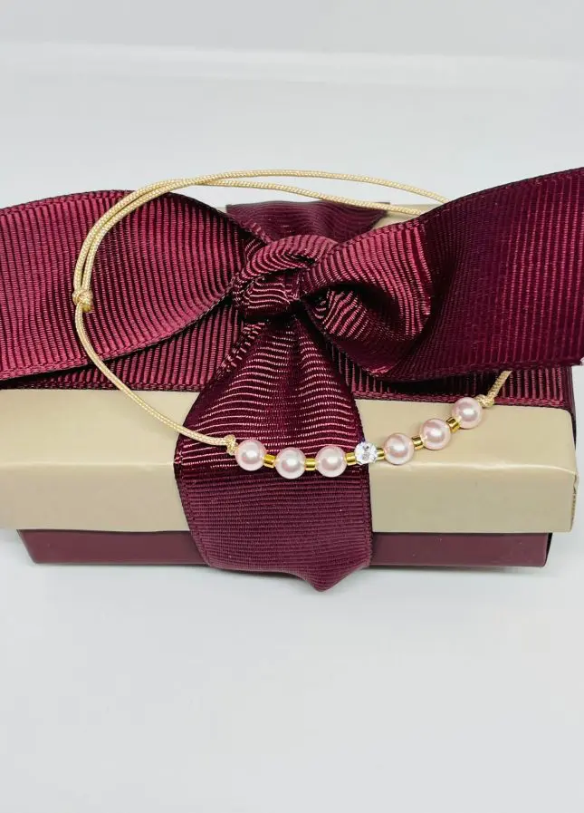 Bratara cu snur, perle roz si cristal swarovsky,margele Miyuki placate cu aur de 24kt