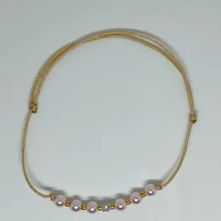 Bratara cu snur, perle roz si cristal swarovsky,margele Miyuki placate cu aur de 24kt