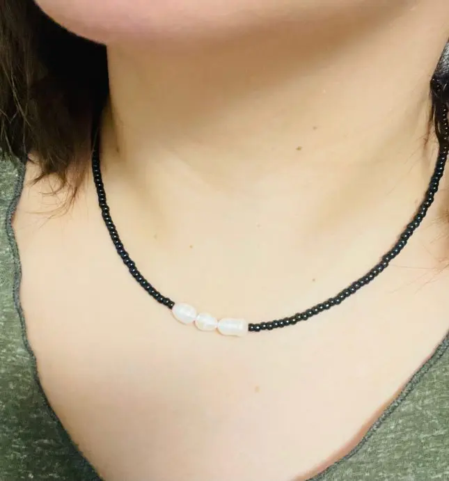 Colier Elegant cu Mărgele Negre Miuky și Perle cultura - Ediție Limitată
