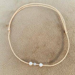 Bratara cu snur reglabil pentru glezna cu cristal swarovski si perle albe swarovsky