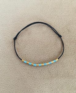 Brățară Handmade „Soare și Cer" cu Mărgele Miyuki Albastre și Aurii Placate Aur pe Șnur Negru Reglabil