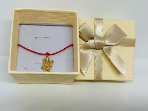 Brățară Handmade cu Charm Broască Țestoasă din Alamă Placată cu Aur pe Șnur Roșu – Longevitate și Noroc