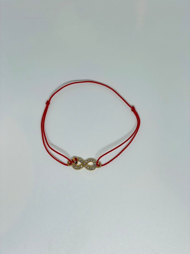 Bratara cu snur reglabila infinit cu cristale si buburuza, din alama placata cu aur