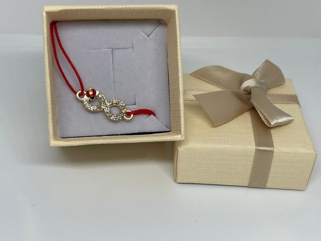 Bratara cu snur reglabila infinit cu cristale si buburuza, din alama placata cu aur