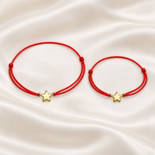 Set 2 Brățări Handmade Mama Și Fiică Cu Pandantiv Stea Aurie Pe Șnur Roșu Reglabil – Același Cer, Aceeași Stea