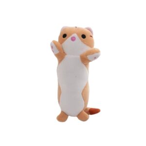 Jucarie de plus, Pisica, tip breloc, bej/alb, 16 cm