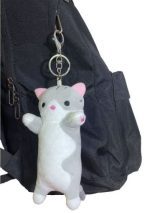 Jucarie de plus, Pisica, tip breloc, gri/alb, 16 cm