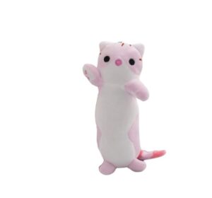 Jucarie de plus, Pisica, tip breloc, roz/alb, 16 cm