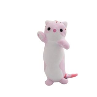 Jucarie de plus, Pisica, tip breloc, roz/alb, 16 cm