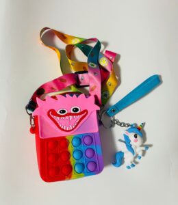 Geanta Huggy Wuggy Roz + Jucarie Breloc unicorn albastru