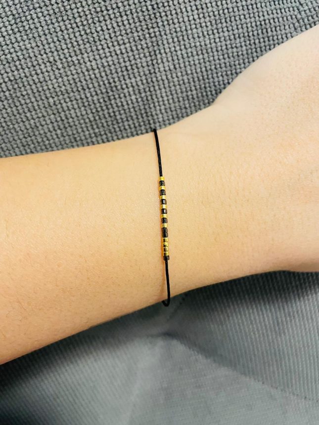 Brățară reglabilă șnur negru cod Morse Family