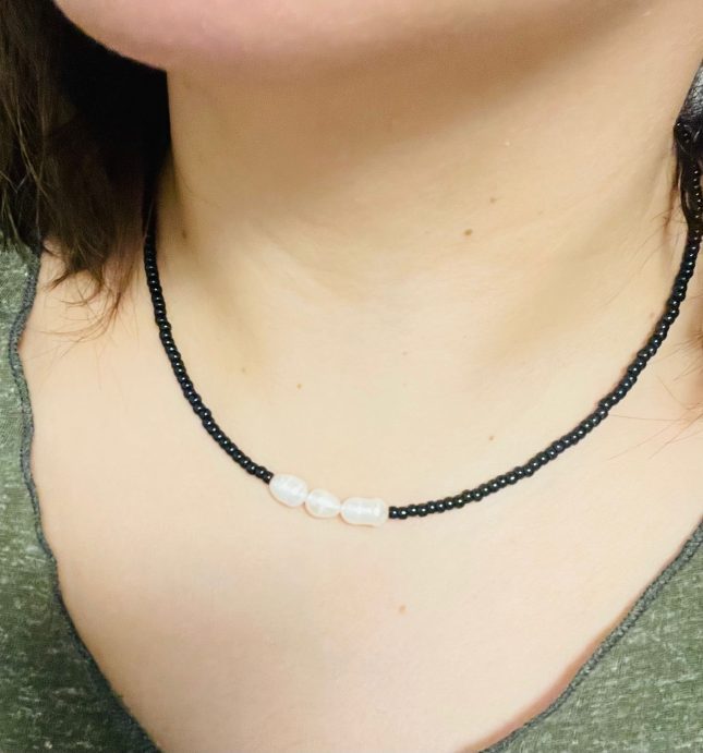 Colier Elegant cu Mărgele Negre Miuky și Perle cultura - Ediție Limitată