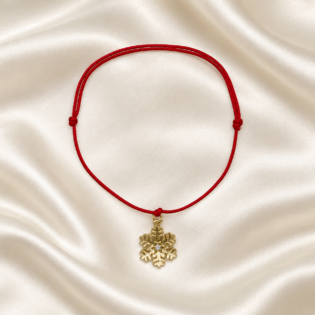 Brățară Handmade cu Charm Fulg de Nea Auriu și Cristal pe Șnur Reglabil – Magia Iernii la Mână
