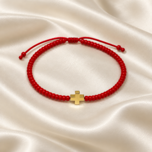 Brățară Handmade cu Pandantiv Cruciuliță și Mărgele Miyuki pe Șnur Roșu Reglabil – Credință și Rafinament