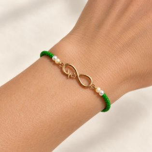 Brățară Handmade „Infinit Love&Quot; Cu Miyuki Verzi Pe Șnur Cu Inchizătoare Placată Cu Aur – Iubire Și Natură