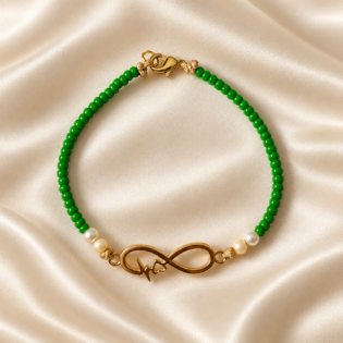 Brățară Handmade „Infinit Love&Quot; Cu Miyuki Verzi Pe Șnur Cu Inchizătoare Placată Cu Aur – Iubire Și Natură
