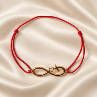 Brățară Handmade „Infinit Love&Quot; Cu Simbol Infinit Auriu Pe Șnur Din Mătase Roșie Reglabil – Iubire Eternă