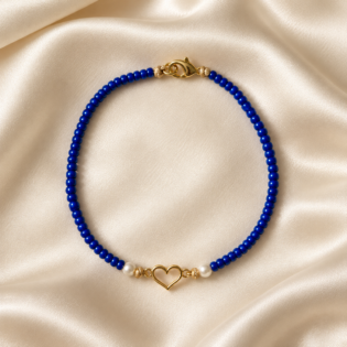 Brățară Handmade „Pure Love&Quot; Cu Miyuki Albastre, Perle Și Inchizătoare Placată Aur 18K – Dragoste Pură În Bijuterie