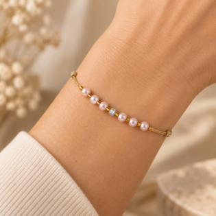 Brățară Handmade Cu Perle Roz, Cristal Swarovski Și Mărgele Miyuki Placate Aur 24K – Feminitate Completă
