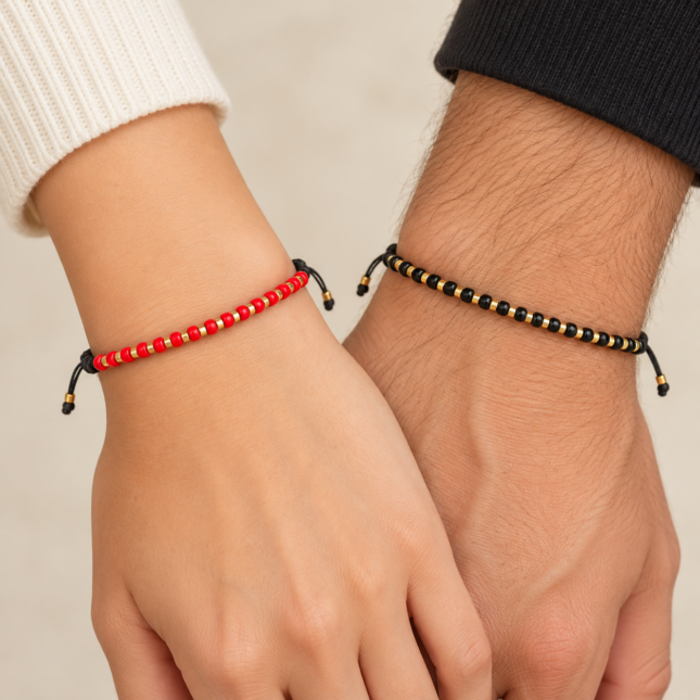 Set 2 Brățări Handmade pentru Cupluri cu Mărgele Miyuki Placate Aur 24K pe Șnur Reglabil