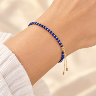 Brățară Handmade cu Mărgele Miyuki Albastre Placate cu Aur 24K pe Șnur Reglabil – Seninătate și Rafinament