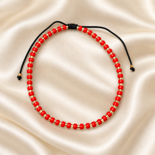 Brățară Handmade Cu Mărgele Miyuki Roșii Placate Cu Aur 24K Pe Șnur Reglabil – Pasiune Și Rafinament
