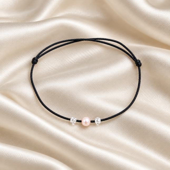 Brățară Handmade cu Perlă Roz Swarovski și Cristale Swarovski pe Șnur Reglabil – Strălucire Feminină