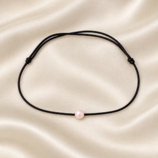 Brățară Handmade Cu Șnur Bej Reglabil Și Perlă Swarovski Roz – Feminină Și Delicată