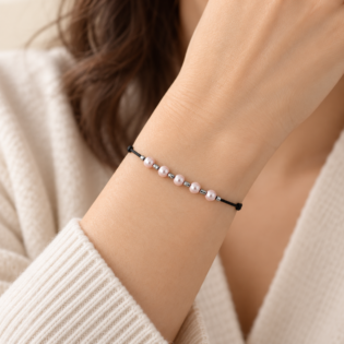 Brățară Handmade Cu Perle Roz Swarovski Și Mărgele Miyuki Placate Cu Argint Pe Șnur Reglabil