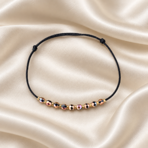 Brățară Handmade cu Pietre Jet Capri Gold și Mărgele Miyuki Placate cu Aur 24K pe Șnur Reglabil