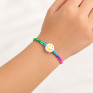 Brățară Handmade Cu Șnur Împletit Colorat Și Pandantiv Smiley Face Pentru Copii