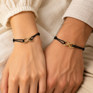 Set 2 Brățări Handmade Pentru Cupluri Cu Pandantiv Infinit Din Alamă Placată Aur – Împreună Pentru Totdeauna