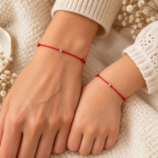 Set 2 Brățări Handmade Mama și Fiică cu Cristal Swarovski Autentic și Șnur Roșu Reglabil